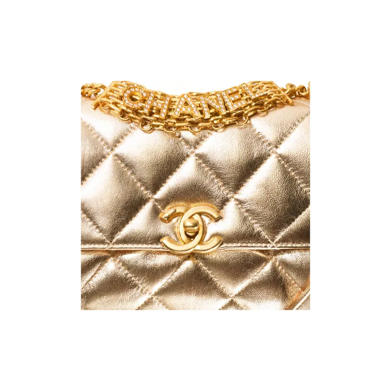 CHANEL Sheepskin Shoulder Bag, Crossbody Bag Mini Women's Gold-4