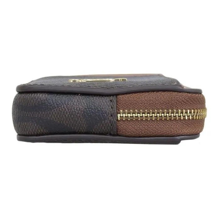 COACH Card Case Coated Canvas With Leather Wallets Card Holders Mini Women's Brown-2
