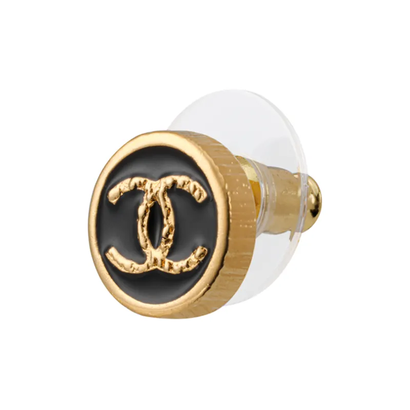 CHANEL Alloy Stud Earrings Women's Black-2