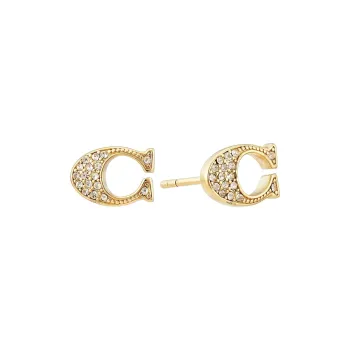 COACH Brass Rhinestone Stud Earrings Women's Gold