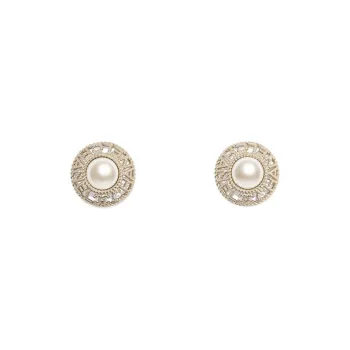 CHANEL 2019 Silver Plated Pearl Push Back Costume Earrings