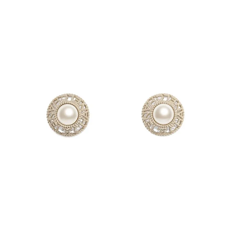 CHANEL 2019 Silver Plated Pearl Push Back Costume Earrings-0