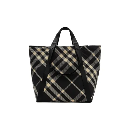 Burberry Leather Tote Bag Shopping Bag Handbag Women's Black & White