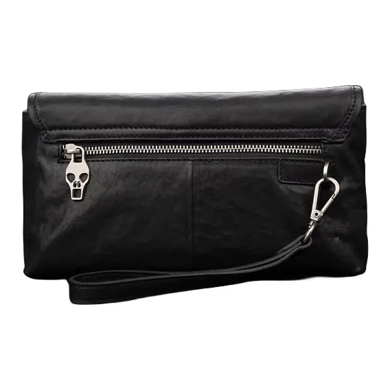 PULUWIRR Cow Leather Men's Shoulder Bag Clutch Medium Size Men's Black-2