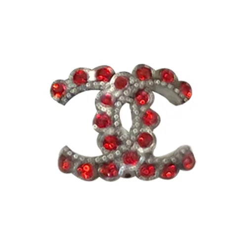 CHANEL Alloy, Rhinestone Stud Earrings Unisex Red-1