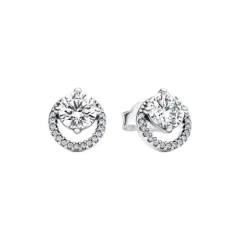 Pandora 925 Sterling Silver Cubic Zirconia Cubic Zircon Stud Earrings Women's Silver