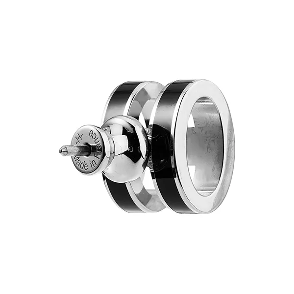 HERMES Enamel Stud Earrings Women's Black, With Silver Inlay-2