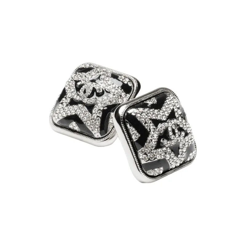 CHANEL Metal Stud Earrings Women's Black-1