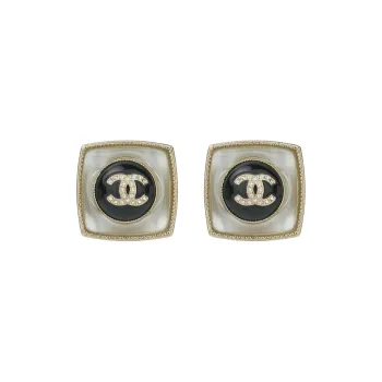 CHANEL Crystal Diamond Stud Earrings Women's Gold