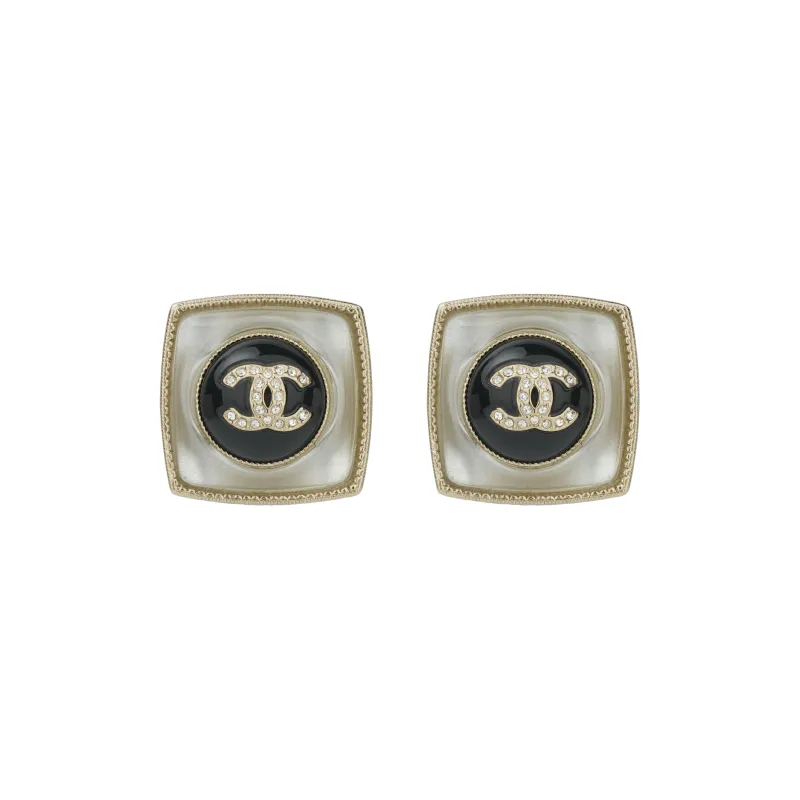 CHANEL Crystal Diamond Stud Earrings Women's Gold-0