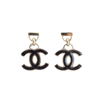 CHANEL Metal Stud Earrings Women's Black