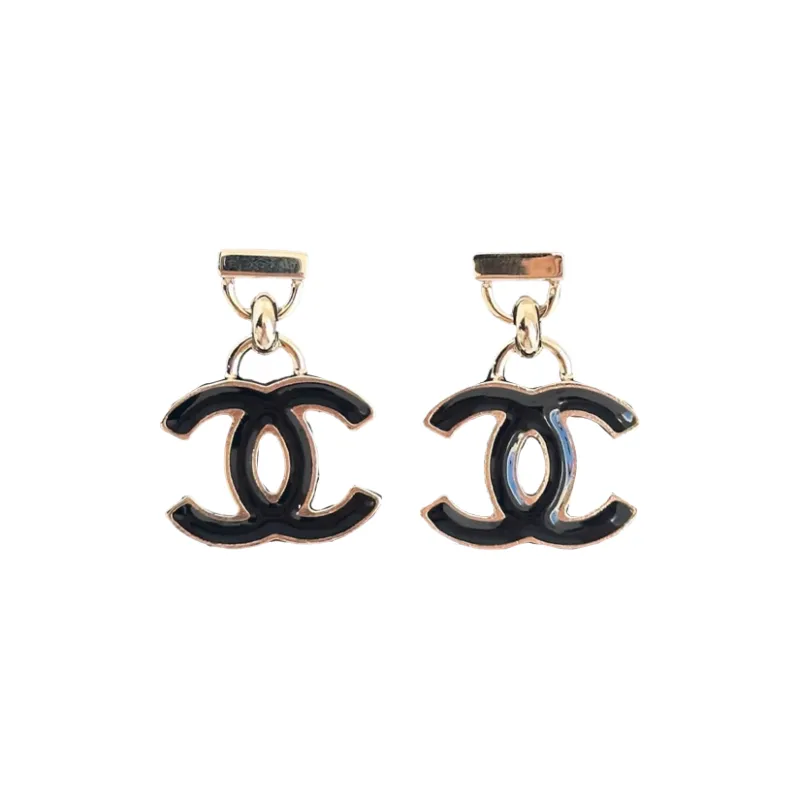 CHANEL Metal Stud Earrings Women's Black-0