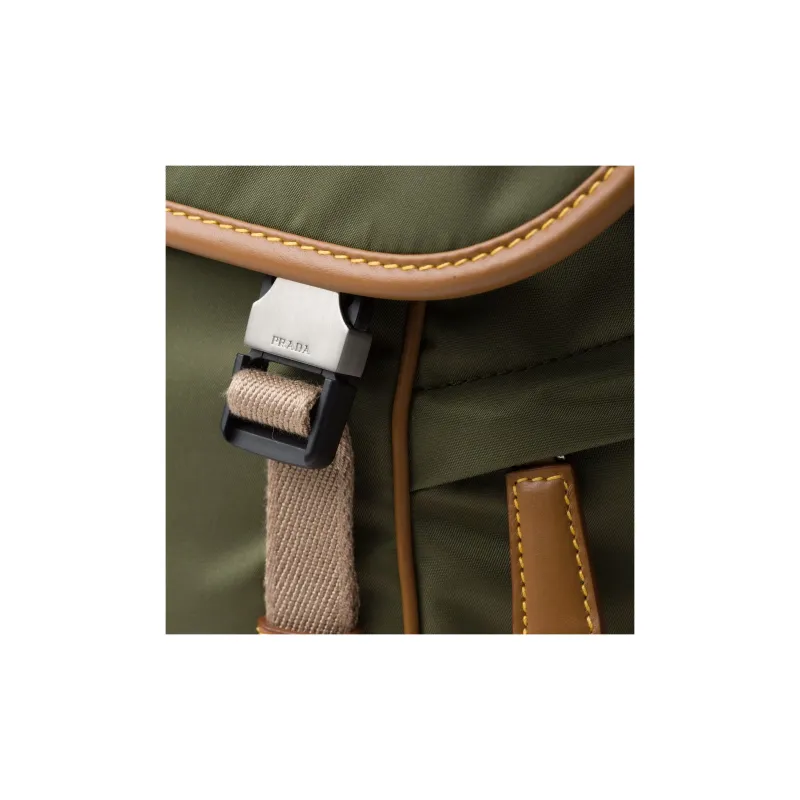 PRADA Recycled Nylon With Patchwork Leather Crossbody Bag Shoulder Bag Men's Army Green With Caramel Candy-5