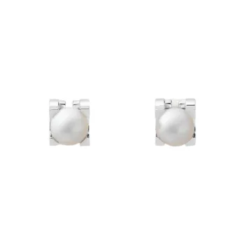 CARTIER 18K White Gold Pearl Stud Earrings Women's Silver
