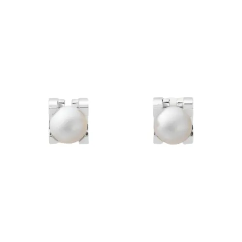 CARTIER 18K White Gold Pearl Stud Earrings Women's Silver