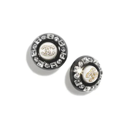 CHANEL Puces D'Oreilles Earrings Black/Pearl White/Gold/Crystal ABC325 B15467 NU642