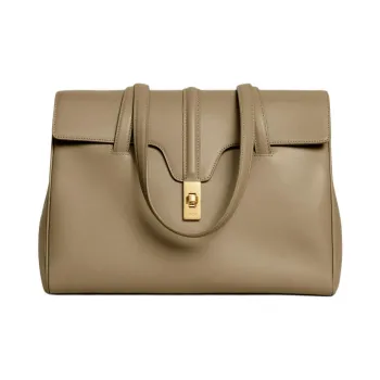 CELINE 16 Smooth Cow Leather Handbag Shoulder Bag Medium Size Women's Dark Brown/Black