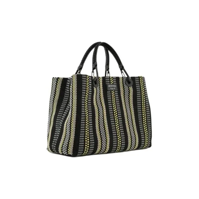 EMPORIO ARMANI Cotton And Polyester Blend Tote Bag Shopping Bag Handbag Medium Size Women's Black & Multicolor-1