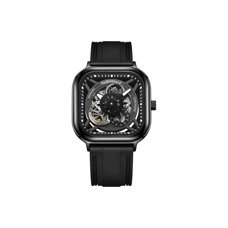 FAIRWHALE Mechanical Movement Silicone Strap Watch Men's Watches Black Dial-1