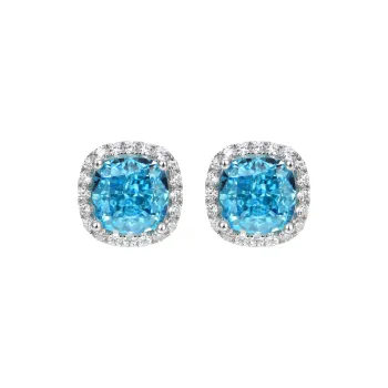 APORRO 925 Silver Zircon Stud Earrings Unisex Silver Diamond Blue Gift