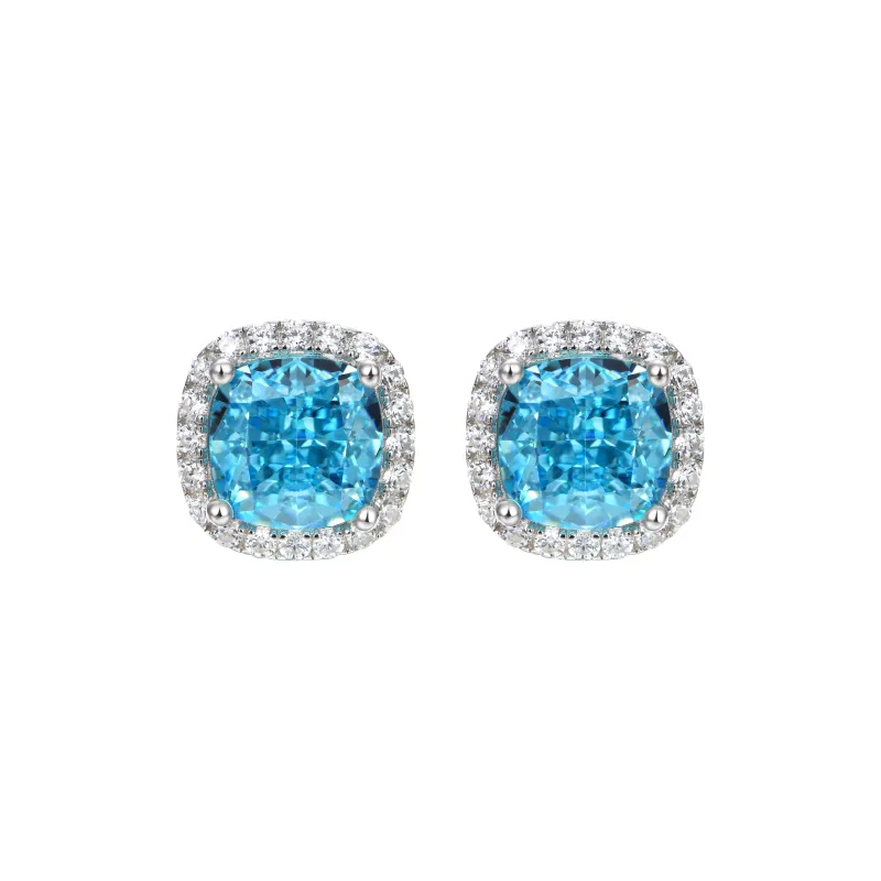APORRO 925 Silver Zircon Ice Flower Cut Collection Stud Earrings Unisex Silver Blue Diamond-0
