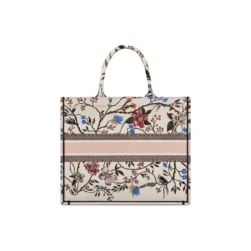 DIOR BookTote Embroidery Tote Bag Shopping Bag Handbag Women's Beige-3