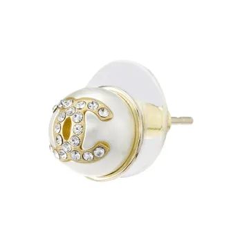 CHANEL Artificial Pearl And Rhinestone Stud Earrings Women's Pearl White