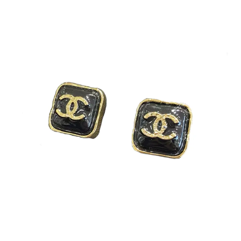 CHANEL Metal Stud Earrings Women's Black-1