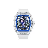 Transparent Case Blue Dial White Rubber Strap