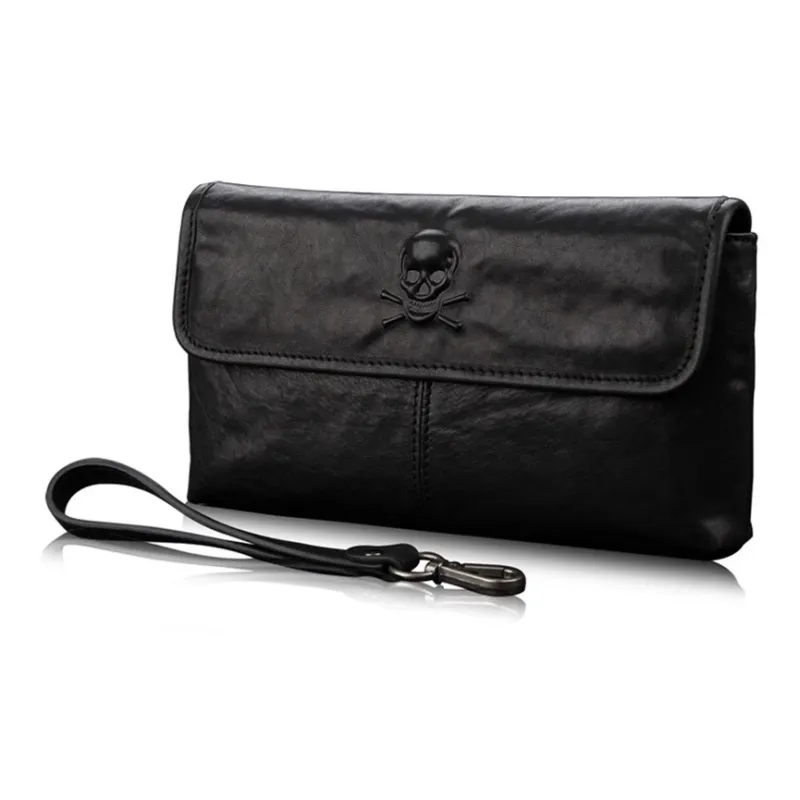 PULUWIRR Cow Leather Men's Shoulder Bag Clutch Medium Size Men's Black-0
