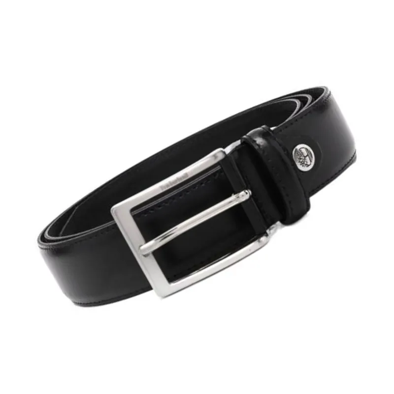 Timberland Solid Color Design Pin Buckle Leather Belts Men's Black Width: 4CM-2