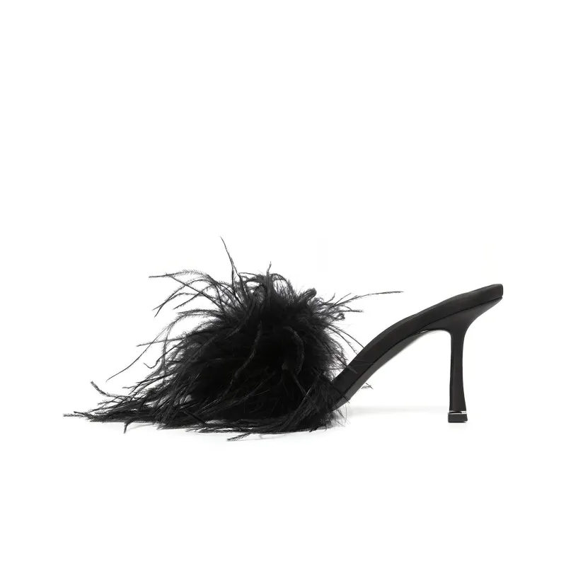 Alexander Wang Julie Slide Slippers 10cm Women's Black-0