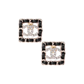 CHANEL Leather Stud Earrings Women's