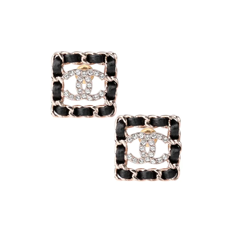 CHANEL Leather Stud Earrings Women's-0