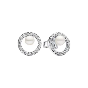 Pandora 925 Sterling Silver Freshwater Pearl Stud Earrings Women's Silver