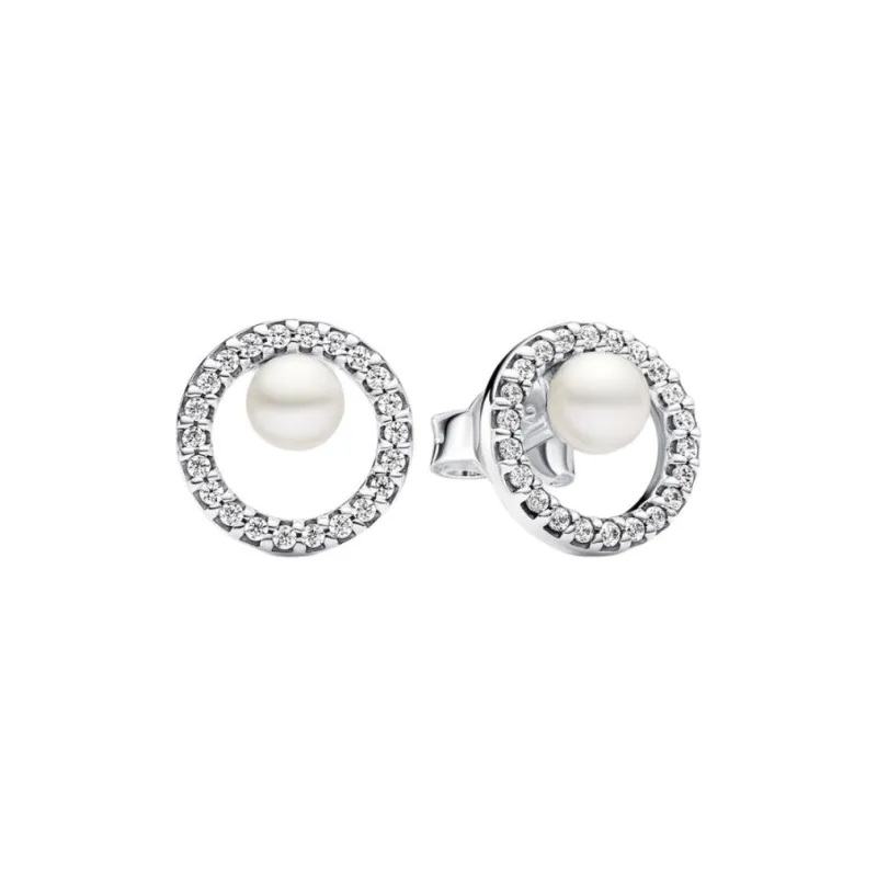 Pandora 925 Sterling Silver Freshwater Pearl Stud Earrings Women's Silver-0