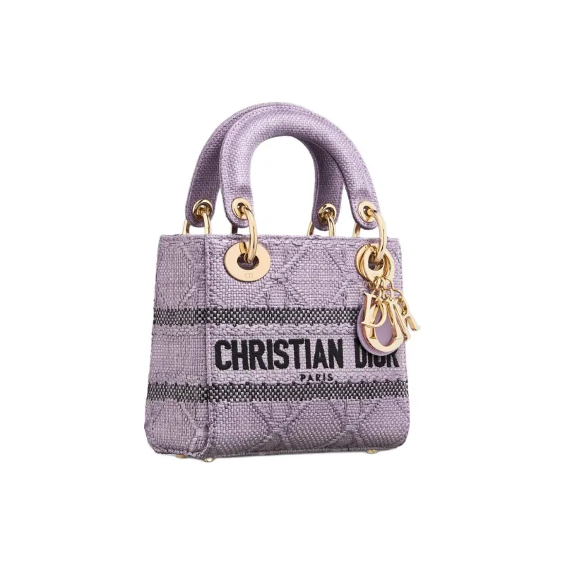 DIOR Lady D-Lite Raffia Fiber Dior Bag Shoulder Bag Crossbody Bag Handbag Mini Women's Light Purple-2