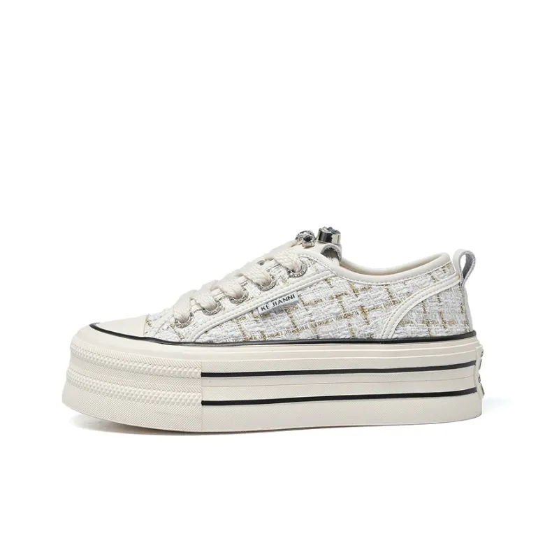 KEJIANNI Chanel-Inspired Anti-Slip And Wear-Resistant Height Increasing Low-Top Canvas Shoes Women's-11