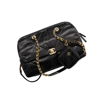 CHANEL Satin Bowling Bag Handbag Shoulder Bag Women's Black