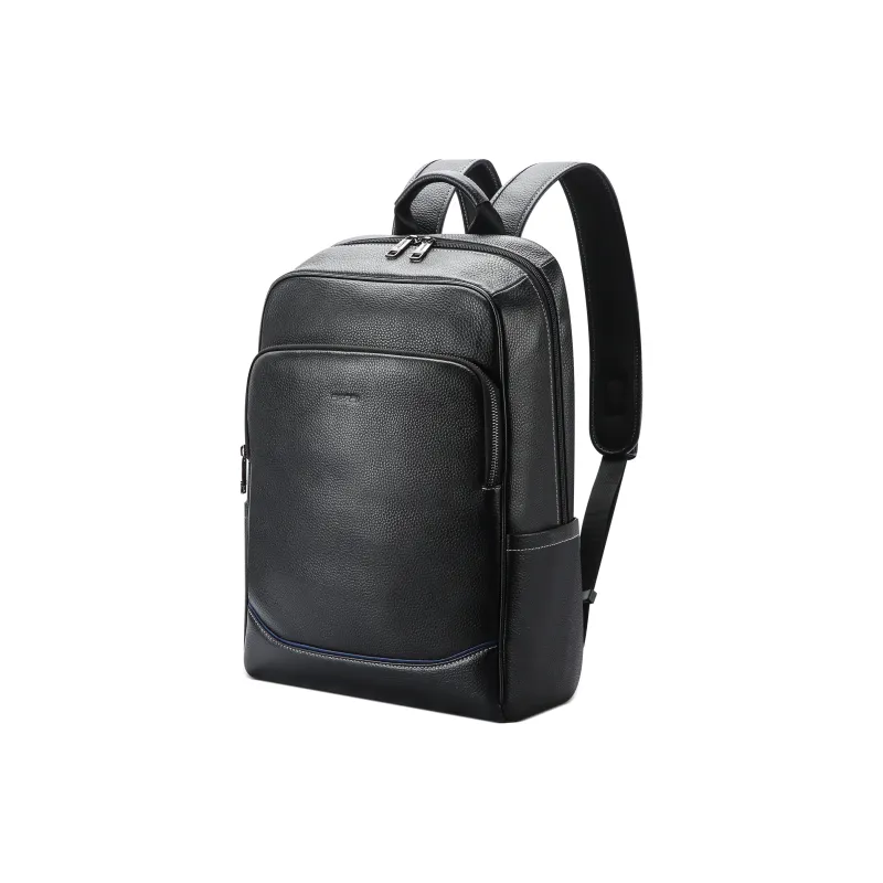 BOPAI Top Grain Cow Leather Backpack Laptop Bag Regular Unisex Black-1