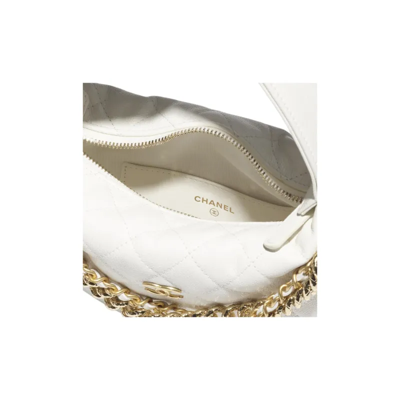 CHANEL Shiny Grain Caviar Cow Leather Crescent Bag Handbag Women's White-2