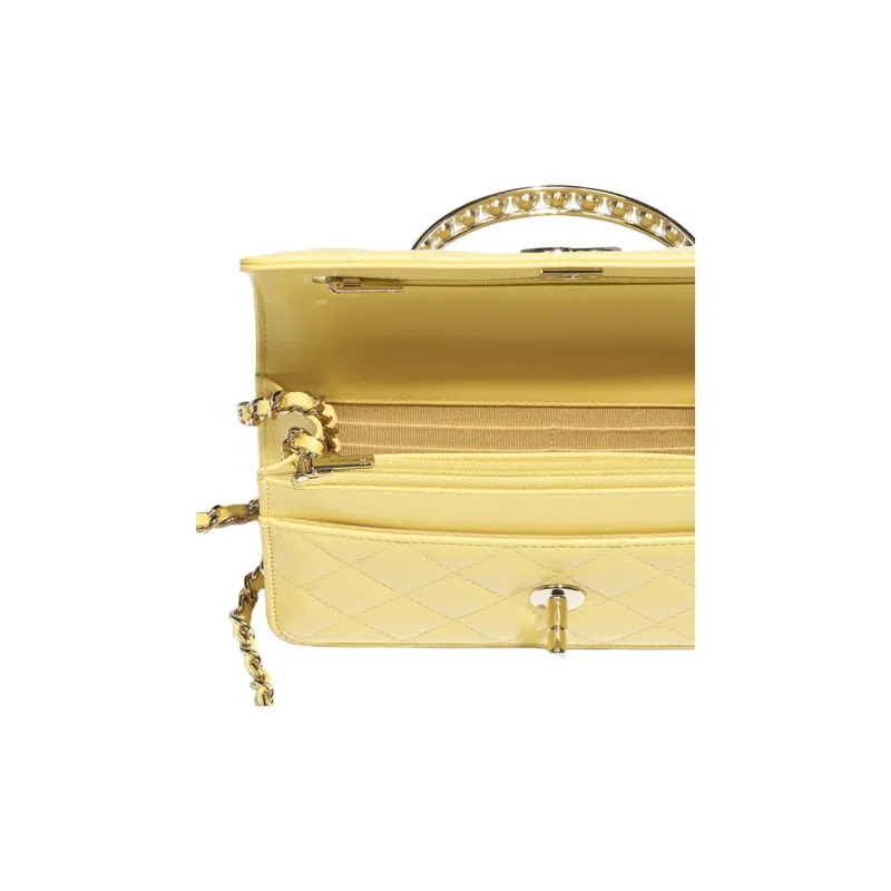 CHANEL Lambskin Shoulder Bag, Crossbody Bag, Handbag Women's Yellow-3