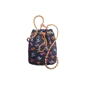 CHANEL Printed Fabric Backpack Women's Black & Multicolor