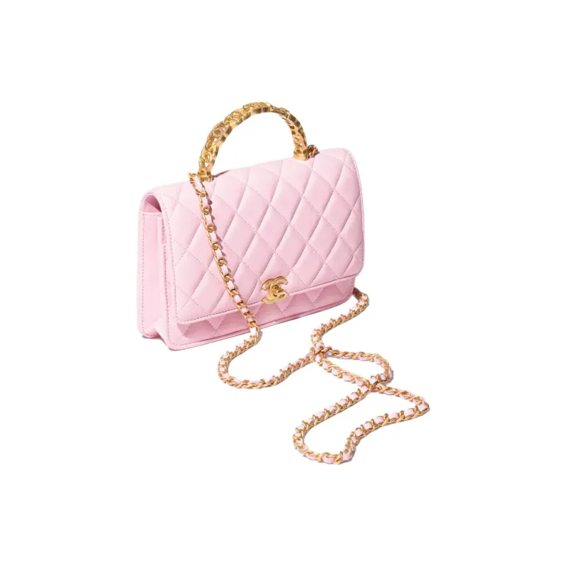CHANEL Bright Lambskin One Shoulder Portable Wallet Women's Light Pink-1