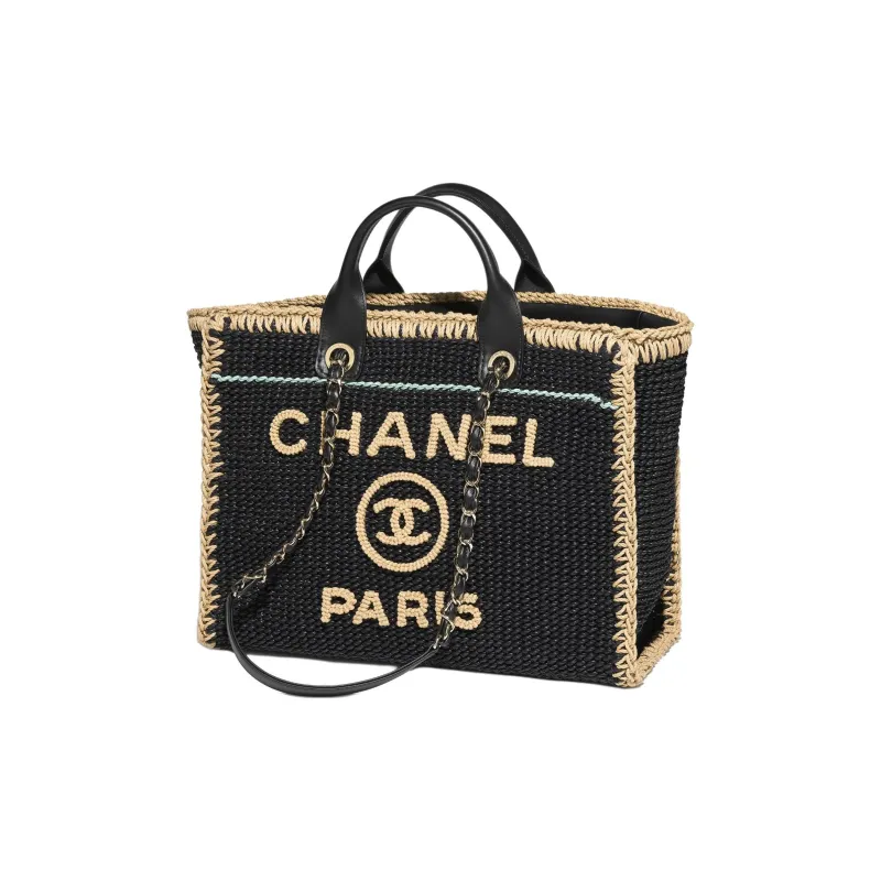 CHANEL Cotton With Fabric Handbag Tubas Women's Black-1