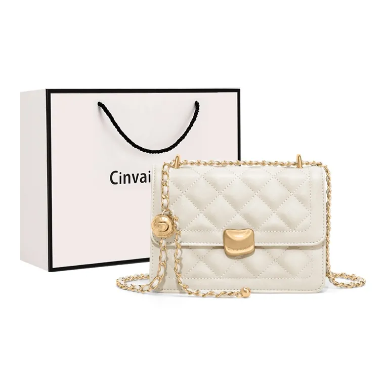 Simvay Clos Cow Leather Chain Bag Shoulder Bag Women's Diamond Pattern Cream White/Diamond Pattern Glossy Black-0