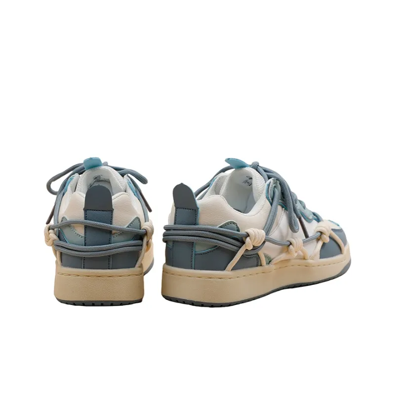 MINGKUANG Street Trend Travel Plan Box Anti Slip Wear Resistant Low Top Skateboard Shoes Women's Blue White-4
