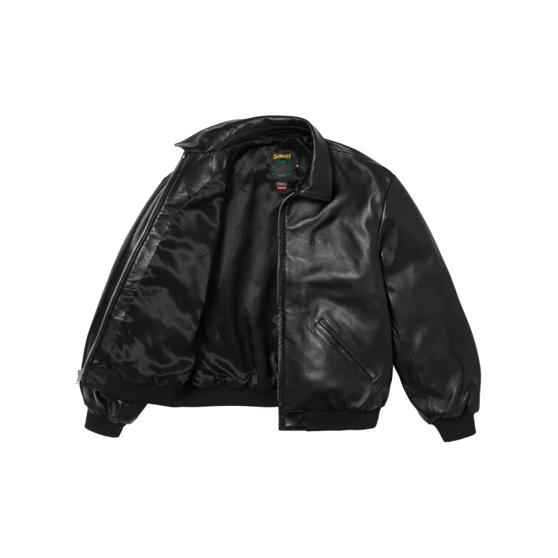 Supreme X Schott Hooded Leather Bomber Jacket-4