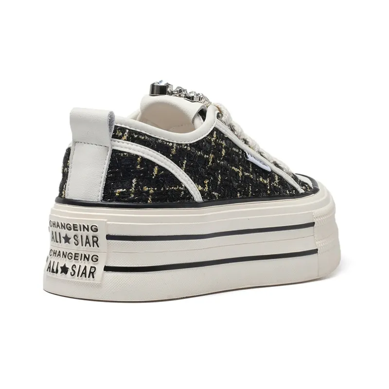 KEJIANNI Chanel-Inspired Anti-Slip And Wear-Resistant Height Increasing Low-Top Canvas Shoes Women's-3