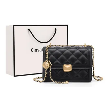 Simvay Clos Cow Leather Chain Bag Shoulder Bag Women's Diamond Pattern Cream White/Diamond Pattern Glossy Black